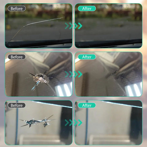 Before and after results of Windshield Chip And Crack Repair Kit For Cars With Nano Fluid For Quick Cures, Fix Chips And Star Shaped Cracks Fast At Home