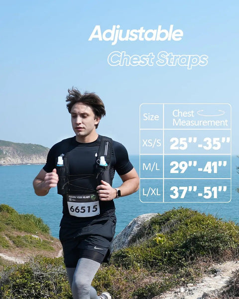 Running Hydration Vest for Women and Men with 500ml BPA Free Soft Flask, Adjustable Chest Straps, lightweight design in action