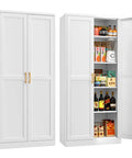 Built Like A Tank Super Tall Steel Pantry Cabinet With Double Doors And Four Shelves Kitchen Storage Saver, open showcasing shelves.