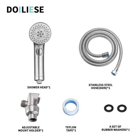 High Pressure 6 Setting Handheld Shower Head With On Off Switch And Spa Spray Mode Anti Clog Rub Clean Jets with accessories