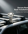 M6 Stainless Steel Anti Theft Locking Screws Kit 20mm Four Locks Plus One Key installed on car roof rack for security.