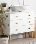 Budget Friendly Dope Gold Rooster Sunflower Cabinet Knobs on white dresser with plants and basket