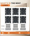 6-Pack Heavy Duty Black Commercial Door Hinges 4.5 By 4.5 Inches Thickened, 304 Stainless Steel With Electroplated Black Finish, Square Corner, Standard Hole Pattern, Built For High Traffic Doors, Durable Professional Grade Hardware, six hinges with screws