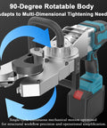Close-up of REWECI Cordless Rebar Threader Machine showcasing 90-degree rotatable body for versatile tightening.