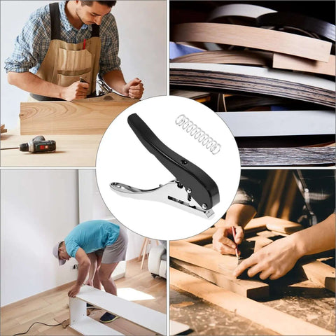 Beefy Built To Last Handheld Hole Punch 8mm for cards and tags shown with DIY woodworking and crafting scenes