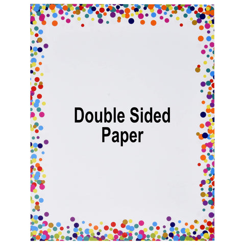 Confetti Border Computer Paper Letterhead 100 Pack Double Sided Eight By Eleven Inches Colorful Dots Stationery Sheets Invitations Scrapbooking Calligraphy Printing Office Crafts, showing double-sided colorful dot border design.