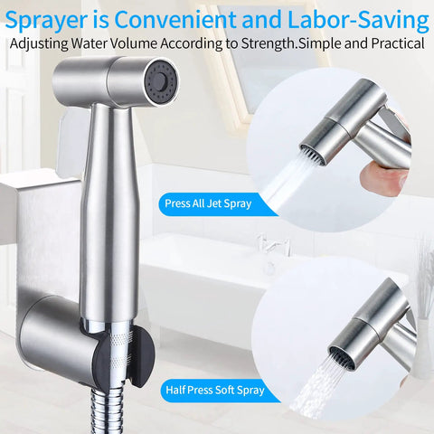 Handheld Bidet Sprayer For Toilet With Adjustable Water Pressure, Leak Proof Food Grade Stainless Steel Hose, spray settings