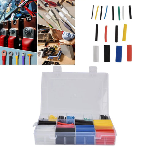 Colorful Heat Shrink Tubing Kit With 580 Pieces For Wire Insulation Protection And Leak Prevention, Fast Shrinking At 84C Temp, Durable Polyolefin Material With 2:1 Ratio To Keep Your Cables Snazzy And Secure. Assorted tubes in a storage case for wire repair and cable insulation