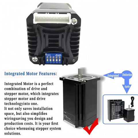 NEMA 23 57mm integrated servo stepper motor kit with encoder and driver, front view, black heatsink housing