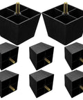 8 Piece Adjustable Square Furniture Base Feet With Threaded Plastic And Metal Construction For Cabinets And Chairs Easy Install And Height Adjustment Leveling Feet For Heavy Duty Hard Floors To Reduce Movement And Tilt In Living Rooms shown in black with threaded metal tips.