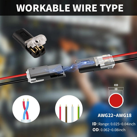 Front view: 50-pack two-pin quick-splice wire connectors with transparent housings for low-voltage 12V lighting