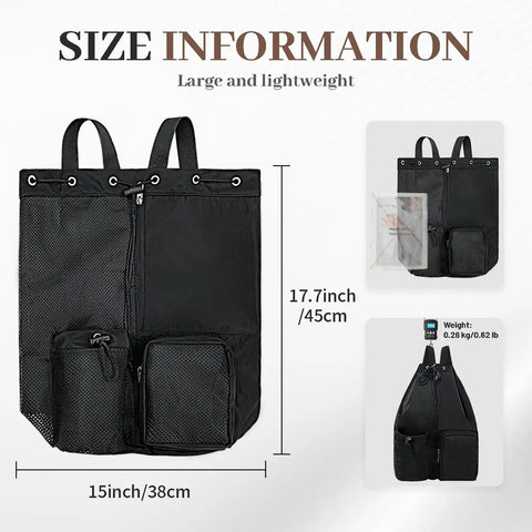 Must Have Beach Backpack With Wet Pocket And Waterproof Zipper Drawstring Mesh Bag With Large Capacity Durable Black Tote