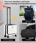 Comparison of Lightweight 16 Inch Carry On Luggage With Backpack and Handbag, highlighting suitcase design with spinner wheels