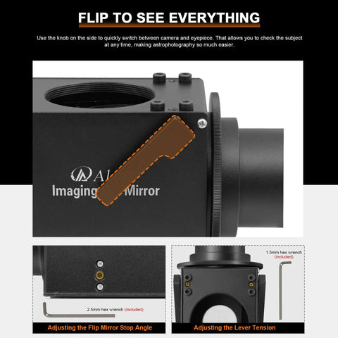 Image of 1.25 Inch Flip Mirror For Telescope Eyepiece And Camera Adapter showing lens and adjustment mechanics for precise focusing.