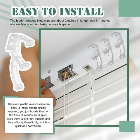 Grab These Top Notch Clear Plastic Valance Clips For Seamless Install On Wood Or Faux Wood Horizontal Blinds Quick Fix Setup And Rock Solid Daily Hold That Stays Put All Year Round. Image showing clear clips fastening window blinds.