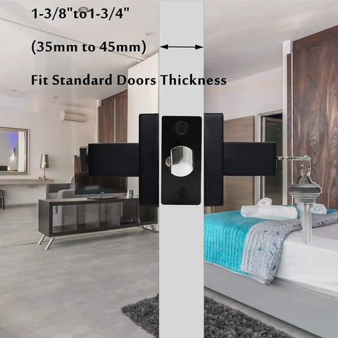 Keyed Entry Door Lever Set For Exterior Front Door, Heavy Duty Matte Black Reversible Design For Right Or Left Swing, Includes Inside Turn Button And External Keys, 3 Pack, Built Tough For Security And Everyday Use, shown installed on a standard door.