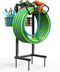 Upgraded Garden Hose Holder With Large Basket Heavy Duty And Sturdy Base Freestanding Hose Stand That Detaches And Reels Supports Up To 160 Feet Of Hose