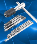 Tap Wrench Set 9 Piece Must Have Threading Tool Kit with screw taps and drill bits for metal and wood, durable steel.