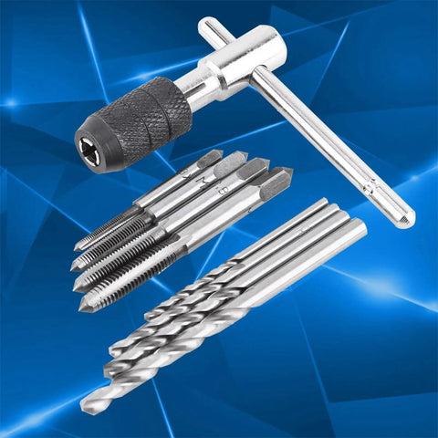 Tap Wrench Set 9 Piece Must Have Threading Tool Kit with screw taps and drill bits for metal and wood, durable steel.