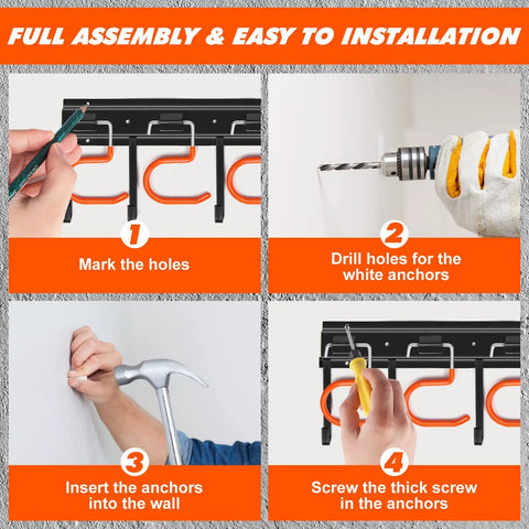 Installation steps for 68 Inch All Metal Garden Tool Organizer System Adjustable Wall Mount Garage Organizer With Heavy Duty Hooks