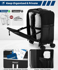16 Inch Underseat Carry On Luggage With Spinner Wheels Water Resistant PVC Softside Travel Bag Airline Approved For Men Women Personal Item Sized For Cabin Friendly Black open with organized compartments