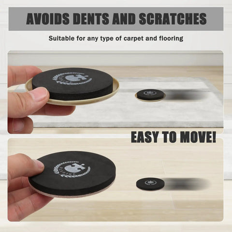 Hand holding a slider from the Round 16 Piece Furniture Moving Kit With Pro Grade Felt Pads For Carpeted And Hard Floors Easy Glide Sliders