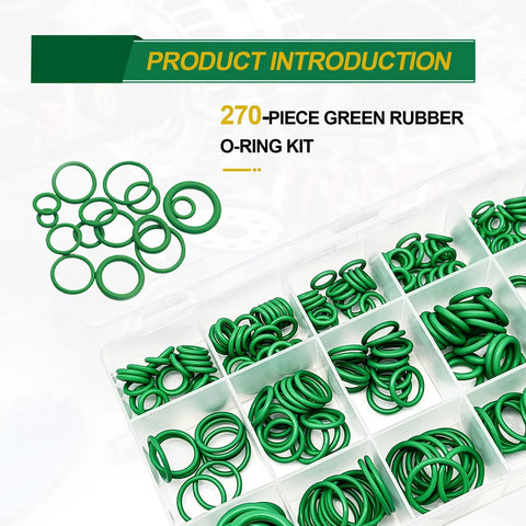NOTISH car A/C repair kit with 270-piece green rubber O-ring set in transparent organizer box