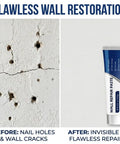 DIY Friendly Drywall Repair Kit With Scraper And Spackle For Quick Wall Patch Mending Three Tubes Of Wall Mending Agent Nozzle Extenders And Sandpaper For Filling Holes And Cracks The Fast Drying Solution For Home Walls showing before and after wall restoration