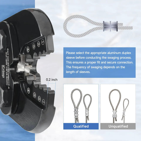 Heavy Duty Wire Rope Crimping Tool With Built In Wire Cutter Four Die Slots From Three Sixty Fourth To One Eighth Inch close-up