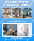 Scenarios showing the 3800V Handheld Bug Zapper Racket With Type-C Rechargeable Battery used indoors and outdoors.
