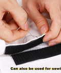 Close-up of hands sewing fabric with Adjustable 1 Inch Hook And Loop Cable Straps With 50 Metal Buckles Cut To Length Cinch Straps.