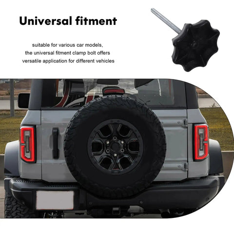 Spare Tire Hold-Down Bolt Replacement And Wheel Carrier Clamp Hardware For Vehicle Safety shown on SUV rear view