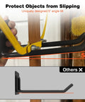 Close-up of Heavy Duty Wall Mounted Garage Storage System hook with 5-degree angle tilt, showing rust free and scratch resistant finish.