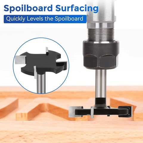 Spoilboard Surfacing Router Bit, One Quarter Inch Shank, Four Teeth, Extra Large One And One Half Inch Cutting Diameter, installed on router