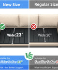 Image compares Heavy Duty Solid Wood Couch Cushion Support Board Stops Droopy Sofa Seats Cold Real Deal sizes: 23" vs 20".