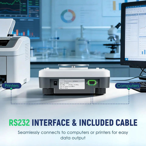 RS232 interface on Heavy Duty 500G Lab Scale With 0.001G Readability And Windshield Digital Analytical Balance