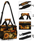 Insulated Picnic Backpack and Lunch Box Set with spacious tote pumpkin sunflower theme showing strap, handle, and zipper details
