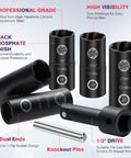 Close-up of a 2-In-1 Lug Nut Removal Tool And Impact Socket Set With 1/2 Drive, 7-piece, highlighting dual ends and sizes.