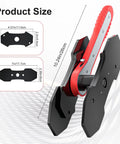 Front-right view of red brake caliper piston compressor tool with 4 hooks and 2 large steel plates