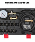 universal oil pressure tester kit in case with gauge, hoses, adapters