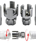PVC Pipe Threader For Electric Drill With Dual Function Internal And External Threading In One Pass Half Inch And Three Quarter Inch NPT Alloy Steel Dies, showing close-up of components and threading process