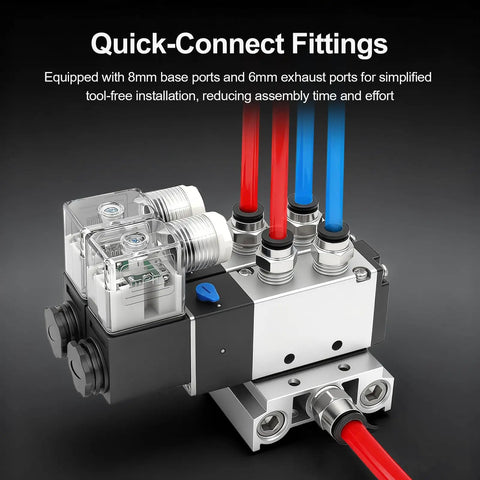 Five Station 24V DC Solenoid Valve Manifold Five Way Two Position Pneumatic Air Valve With 1 4 In PT Ports includes manifold base