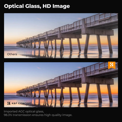 Optical glass comparison, showcasing clarity and color vibrance with 67mm MCUV Lens Protection Filter For Cameras, Ultra Slim UV Filter.