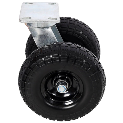 10 Inch Dual Flat Free Swivel Caster Ready To Roll Built Tough For Rough Floors 660 Lb Heavy Load Capacity PU Foam Wheel With Roller Bearing Zinc Plated Industrial Swivel Wheel For Fragile Equipment Transport, dual wheel view