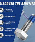 Heavy duty thread locker kit benefits: prevents loosening, resists rust, long-lasting, temperature resistant, waterproof.