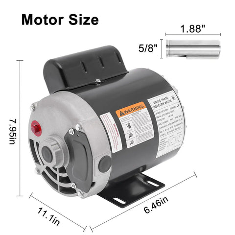 Half HP Single Phase Electric Motor Powerful 3450 RPM 56 Frame Five Eighth Inch Keyed Shaft One Point Eight Eight Inch Shaft Length