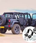 Ride Ready High Lift Jack Mount Kit With Two Heavy Duty Farm Jack Brackets And Protective Cover Caps Plus Secure Hook Loop Strap Straight Bolt On Setup For Off Road Trucks And Rigs for Jeep in sandy terrain.