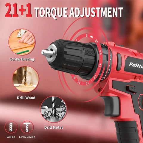 Side view of Go-To 20V Cordless Drill Driver Kit With Dual 1.5Ah Batteries, 30Nm Torque, 21 Plus 1 Clutch, Three Eighth Inch Chuck