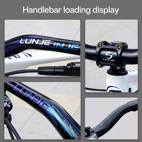 Dope Mountain Bike Handlebar 31.8mm Clamp, Hi Rise 35mm to 55mm Adjustable, Chameleon Silver with glow in the dark logo on bike