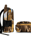 Unisex Elephant Print Backpack With Wilderness Design, large capacity daypack with elephant face close-up and pouch, side view